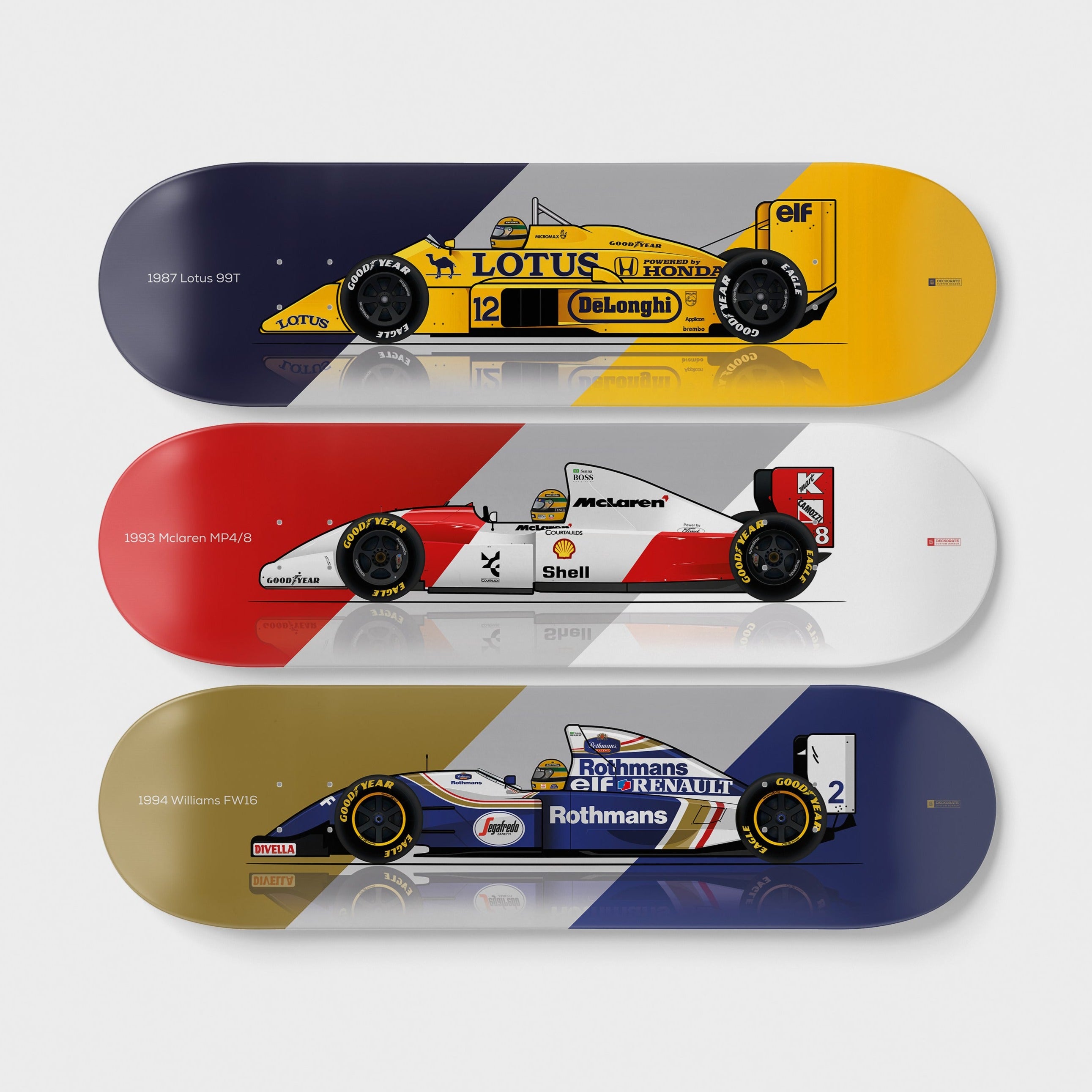 Ayrton Senna F1 3-pack skateboard deck wall art