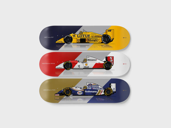 "Unleash the Speed with F1 Skateboard Deck Wall Art: A Tribute to Racing Legends"