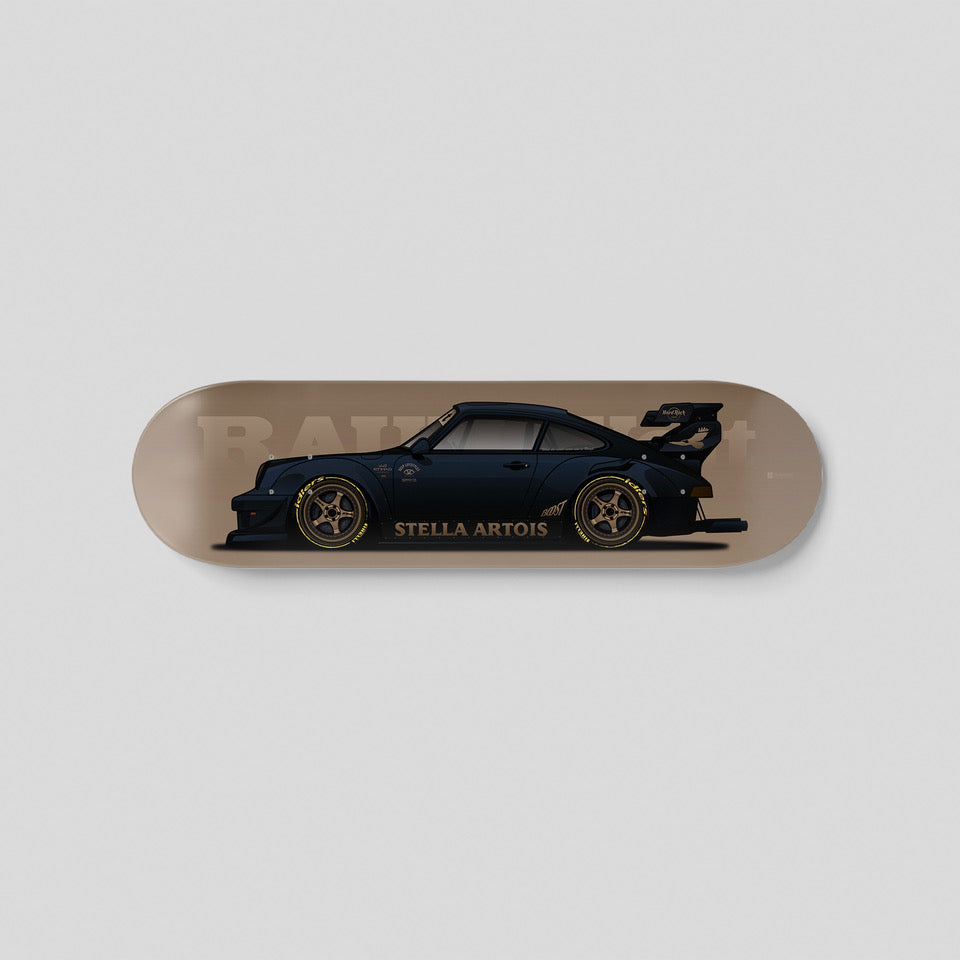 Porsche 964 RWB Rauh-Welt Begriff Stella Artois skateboard deck wall art